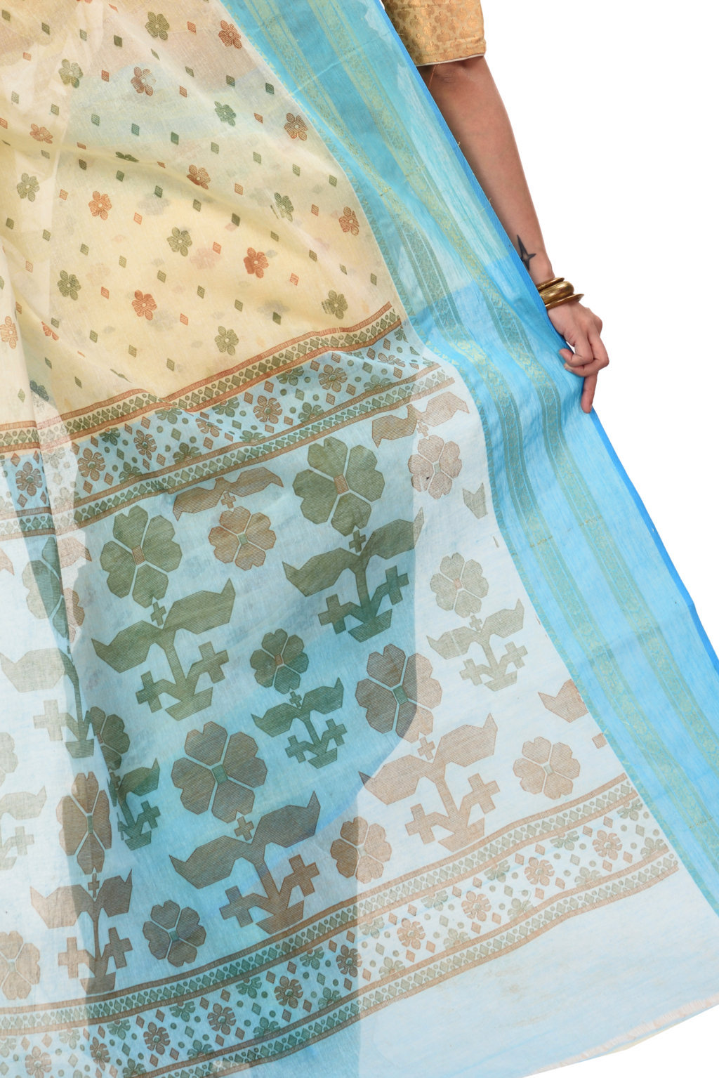 Sky Blue Pure Cotton FullBall Print Tant Saree Print (431)